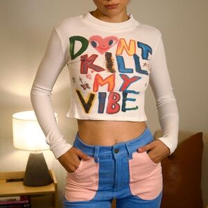 FREE PEOPLE “Don’t Kill My Vibe” Cropped Long Sleeve Thermal